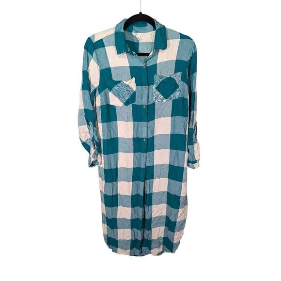 Cato Green and White Plaid Button Up Tunic/Dress Women's Small - Picture 1 of 6